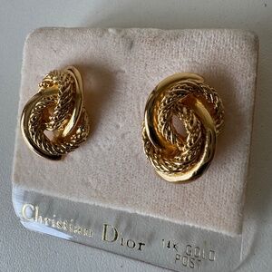 New Vintage Christian Dior Gold Knot Earrings 14k Gold Posts Rope Design